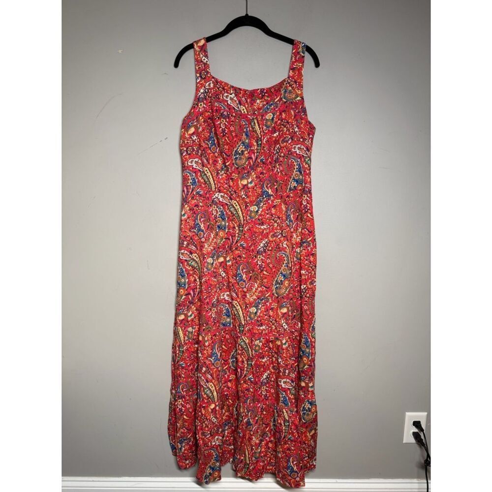 Talbots cotton rayon Red Paisley Maxi Dress Sleeveless Summer boho maxi Dress
